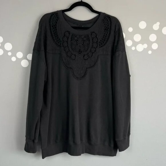 torrid Tops - Torrid Fleece Drop Shoulder Crochet Inset Sweatshirt Size 1X